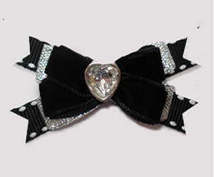 #BTQM900- Mini Boutique Bow Rich Black Velvet/Silver, Heart - Click Image to Close