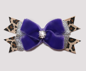#BTQM902 - Mini Boutique Dog Bow Divine Purple Velvet/Leopard