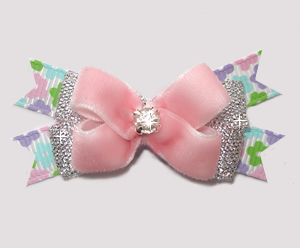 #BTQM903- Mini Boutique Bow Perfect Pink Velvet/Silver/Floral