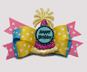 #BTQM910 - Mini Boutique Bow Sparkly Happy Birthday Party Hat
