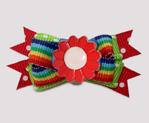 #BTQM911- Mini Boutique Dog Bow Flower Power, Rainbow Stripes