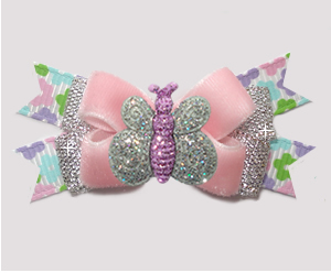 #BTQM918 - Mini Boutique Bow Pink Velvet, Glitter Butterfly