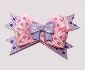 #BTQM926 - Mini Boutique Bow Pretty Bow, Pink/Lavender Dots