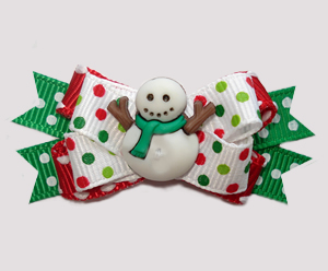 #BTQM966 - Mini Boutique Bow Candy Cane Dots w/Cute Snowman