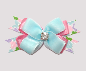#BTQM978-Mini Boutique Dog Bow Powder Blue Velvet/Pink/Floral