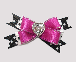 #BTQM979 - Mini Boutique Dog Bow Orchid Satin, Bling Heart