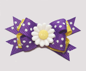 #BTQM983 - Mini Boutique Dog Bow Dotty Daisy, Purple/Yellow