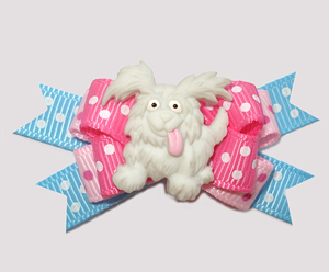 #BTQM986 - Mini Boutique Dog Bow Happy Puppy, Pink/Blue