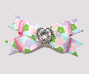 #BTQM987 - Mini Boutique Dog Bow Pretty Pastel Floral w/Heart