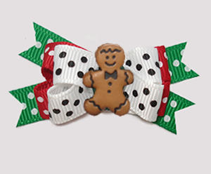 #BTQM990- Mini Boutique Dog Bow Holiday Dots, Gingerbread Boy