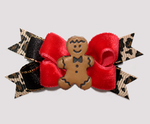 #BTQM994 - Mini Boutique Dog Bow Red Velvet, Gingerbread Boy