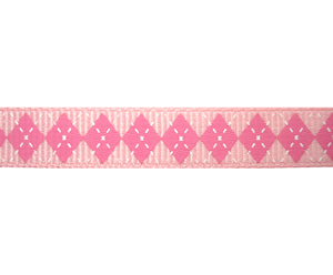 #DIY38-0130 - 12" of 3/8" Ribbon - Preppy Pink Argyle