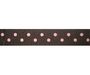 #DIY38-0210- 12" of 3/8" Ribbon Chocolate Brown, Pink Dots