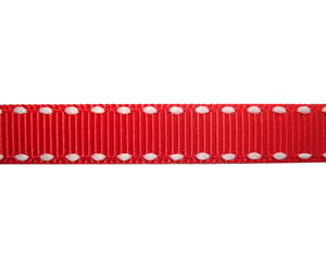#DIY38-0390- 12" of 3/8" Ribbon Cardinal Red, White Stitch