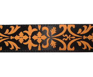 #DIY58-0280 12" of 5/8" Ribbon Classic Black/Orange Damask