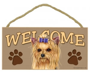 Wood Welcome Sign - Yorkie with Bow