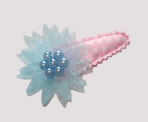 #SC0440 - Dog Snap Clip - Organza Flower, Baby Sweet Blue/Pink