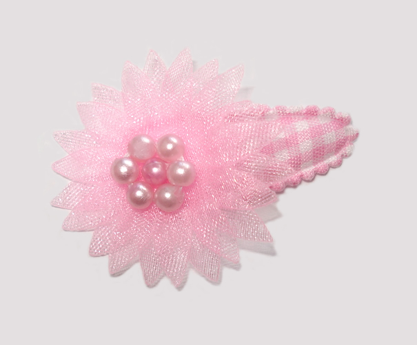 #SC0500 - Dog Snap Clip - Organza Flower, Baby Pink