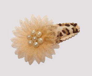 #SC0520 - Dog Snap Clip - Organza Flower, Leopard Print
