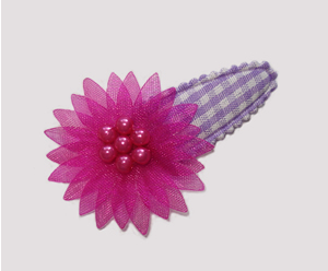 #SC0546- Dog Snap Clip- Organza Flower, Lavender Gingham/Fuchsia