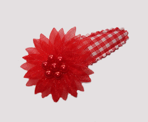 #SC0555 - Dog Snap Clip - Organza Flower, Classic Red