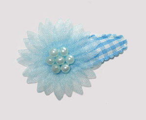 #SC0570 - Dog Snap Clip - Organza Flower, Sweetheart Blue