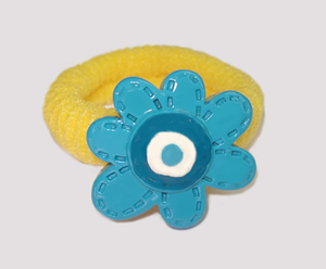 #SF0290 - Scrunchie Fun - Yellow Band, Blue Flower