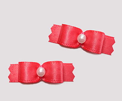 #T8785 - 3/8" Dog Bow - Satin, Coral Red with Faux Pearl