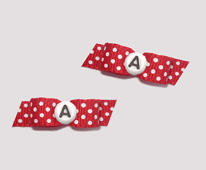 #T8786 - 3/8 Dog Bow - Classic Red, White Dots, Custom Letter