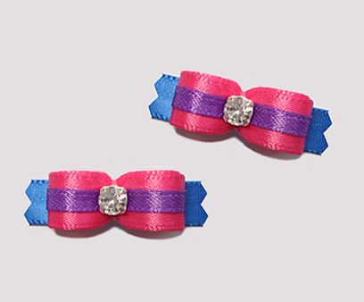 #T8791 - 3/8" Dog Bow - Hot Pink/Blue, Purple Accent, Rhinestone