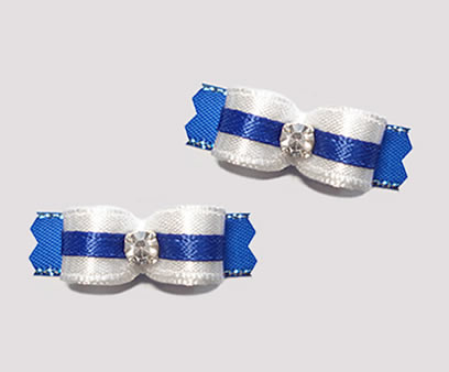 #T8792- 3/8" Dog Bow- Hanukkah White & Blue w/Silver, Rhinestone