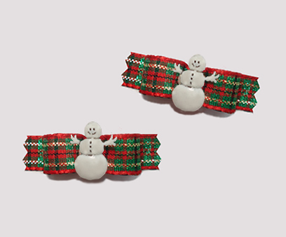 #T8793 - 3/8" Dog Bow - Sparkly Holiday Plaid, Snowman