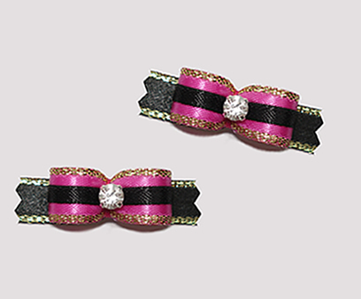 #T8835 - 3/8" Dog Bow - Gorgeous Hot Pink/Black Sparkle