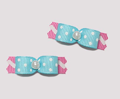 #T8836 - 3/8" Dog Bow - Delightful Dots & ZigZag, Blue/Pink