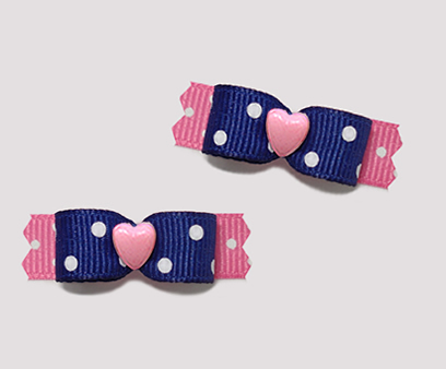 #T8837 - 3/8" Dog Bow - Cutie Pie, Love You! Navy/Pink/Heart
