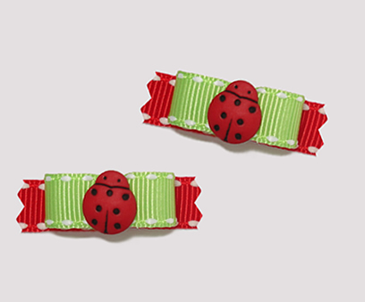 #T8845 - 3/8" Dog Bow - Cute Little Ladybug, Green/Red