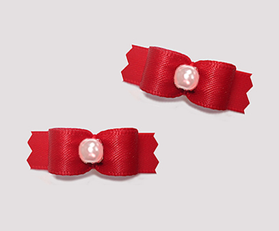 #T8848 - 3/8" Dog Bow - Satin, Classic Red with Faux Pearl