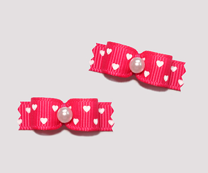 #T8854- 3/8" Dog Bow - Sweet Hearts, Hot Pink, Tiny White Hearts