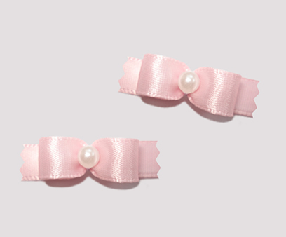 #T8857 - 3/8" Dog Bow - Satin, Soft Baby Pink with Faux Pearl