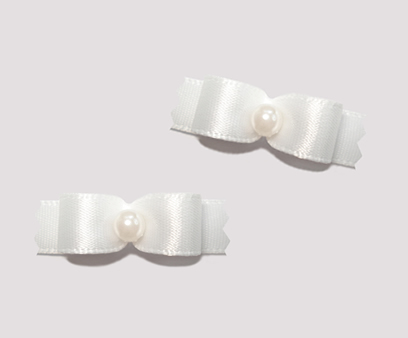 #T8858 - 3/8" Dog Bow - Satin, Angelic White with Faux Pearl