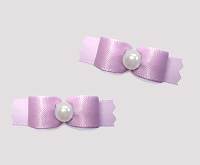 #T8859 - 3/8" Dog Bow - Satin, Sweet Lavender with Faux Pearl