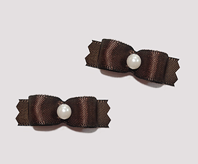 #T8860 - 3/8" Dog Bow - Satin, Chocolate Brown with Faux Pearl