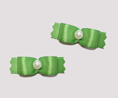 #T8862 - 3/8" Dog Bow - Satin, Summer Green with Faux Pearl
