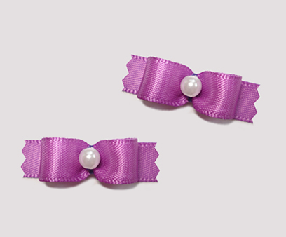 #T8864 - 3/8" Dog Bow - Satin, Lovely Orchid with Faux Pearl