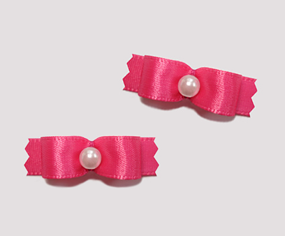 #T8867 - 3/8" Dog Bow - Satin, Hot Pink with Faux Pearl