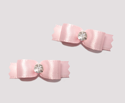 #T8868 - 3/8" Dog Bow - Satin, Soft Baby Pink with Rhinestone