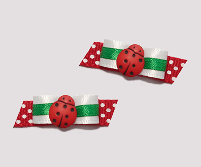 #T8883 - 3/8" Dog Bow - Sweet Little Ladybug, Red with Green