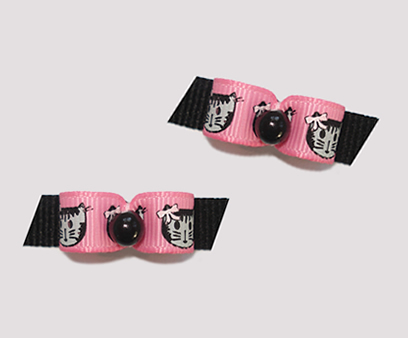 #T8900 - 3/8" Dog Bow - Cute Little Kitty, Pink on Black