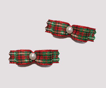 #T8917 - 3/8" Dog Bow - Sparkly Holiday Plaid, Red/Green/Gold