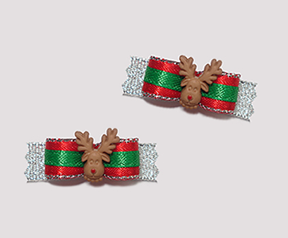 #T8919 - 3/8" Dog Bow - Festive Sparkle, Red Nosed Rudolph